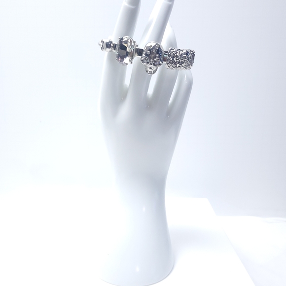 3 Figure Silver Skull and stone Ring - Picture 1 of 7